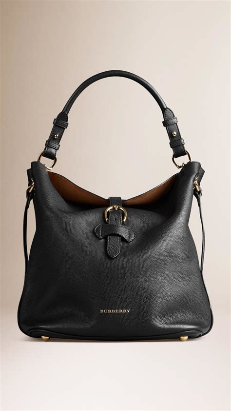Lyst Burberry Medium Buckle Detail Leather Hobo Bag In Black