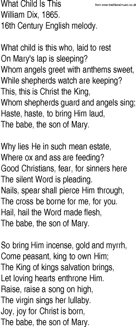 Hymn And Gospel Song Lyrics For What Child Is This By William Dix