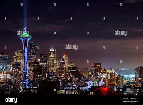 Illuminated Cityscape Seattle Washington United States Stock Photo