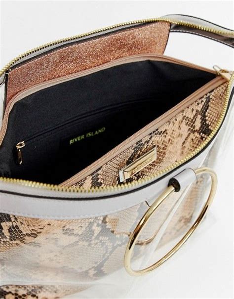 River Island River Island Grab Handle Bag With Snake Pouch In Clear