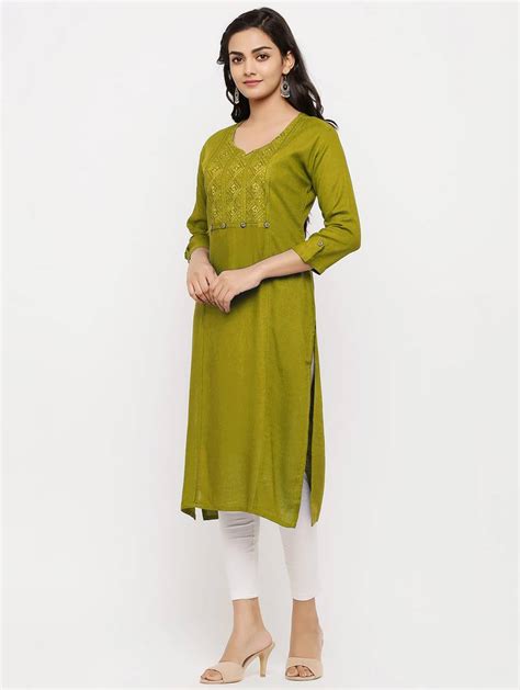 women s lemon rayon embroidered straight kurta jaipur fashion mode 3287697