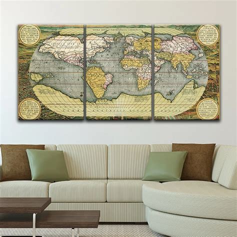 Vintage World Map Wall Decor X3 Panels Avail Wall In 2020 World Map