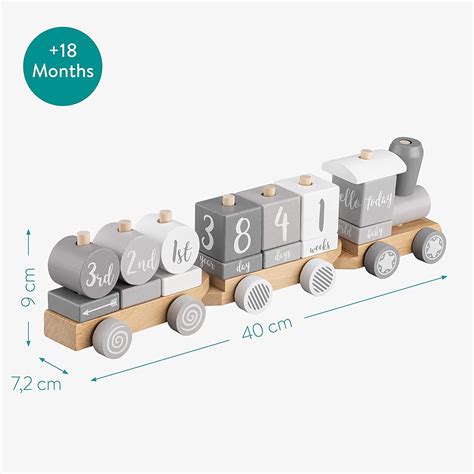 Navaris Wooden Toy Stacking Train Building Block Train Set With