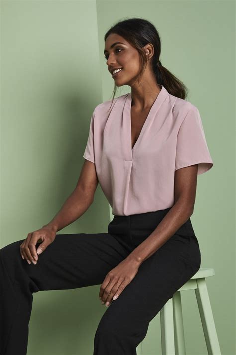 Womens Pleat Shoulder V Neck Blouse Pink Shop All From Simon Jersey Uk
