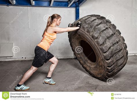 Woman Flipping Tire Crossfit Stock Photo Image Of Activity Heavy