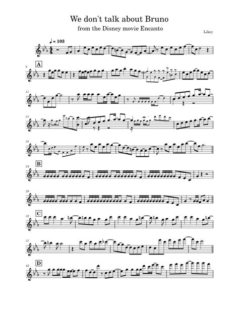We Dont Talk About Bruno For Solo Flute In C Sheet Music For Flute