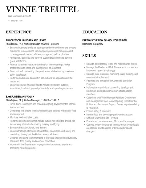 Kitchen Manager Resume Samples Velvet Jobs