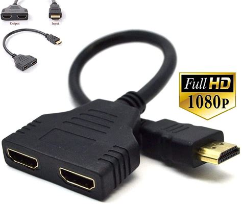 1080p Hdmi Male To Dual Hdmi Female 1 To 2 Way Splitter Cable Adapter