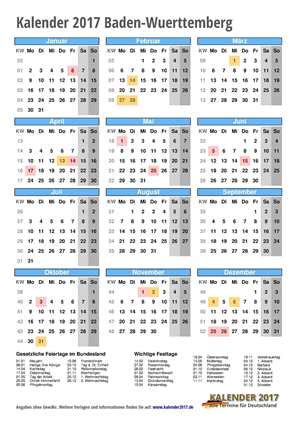 Die meisten kalender sind unbeschrieben, und das. Kalender 2017 Baden-Württemberg zum Ausdrucken - KALENDER 2017