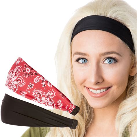 Hipsy Womens Adjustable And Stretchy Xflex Headbands 2 Pack Red Bandana