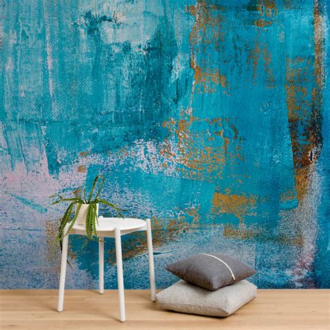 Urban Blue Art Wall Mural Repositionable Adhesive Fabric Etsy