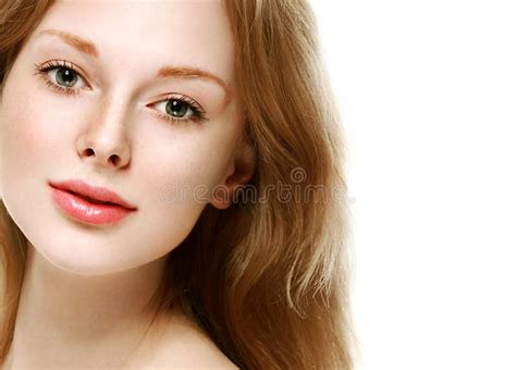 Beautiful Woman Face Close Up Portrait Young Studio On White Stock