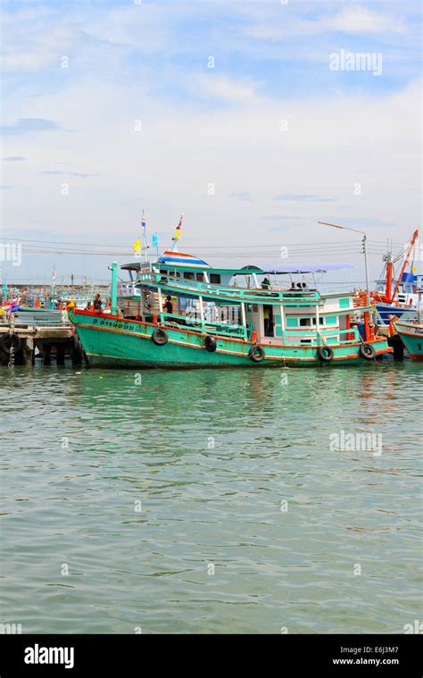 Rayong Thailand October 21 Fishing Boat And Boat Park For Visitors