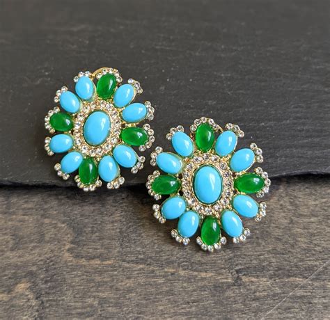 Turquoise Green Earrings Blue Mint Studs Turquoise Earrings Etsy Uk