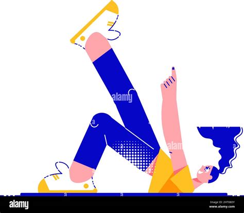 fitness people flat composition with female character spreading her legs up vector illustration