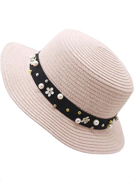 Girls Flower And Pearl Embellished Straw Hat Girl With Hat Straw Hat