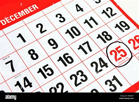 Calendar At The Month Of December With A Black Ring Around The 25th