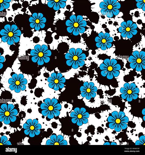 Patrón De Flores Las Pequeñas Flores Azules Sobre Un Fondo De Tinta