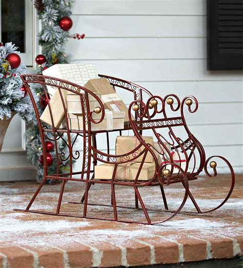 Red Metal Holiday Sleigh Outdoor Holiday Decorations Outdoor