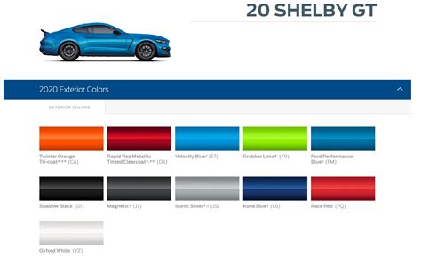 2020 GT500 color palate and color example links | 2015+ S550 Mustang