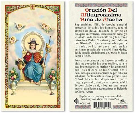 Oracion Al Santo Nino De Atocha Laminated Prayer Cards Pack Of 25 Espanol