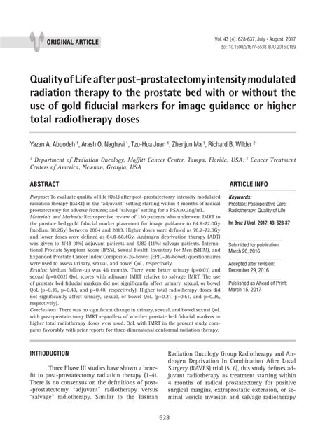 PDF Quality Of Life After Post Prostatectomy Intensity Modulated Radiation Therapy To The