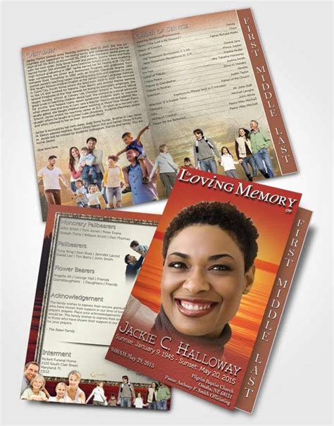 2 Page Grad Fold Funeral Program Template Brochure Summer Breeze Ocean