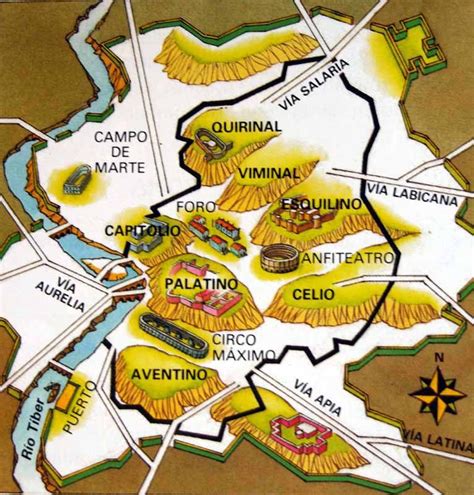 The 7 Hills Of Rome Roma Antigua Roma Mapa De Roma