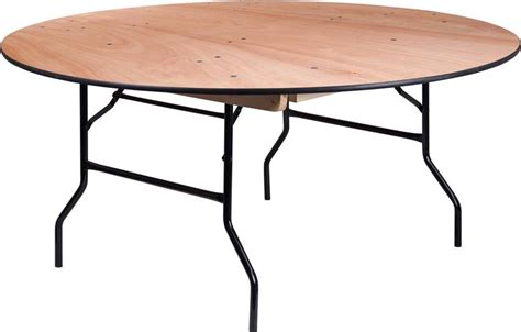 72 Round Wood Folding Banquet Table W Clear Coated Finished Top