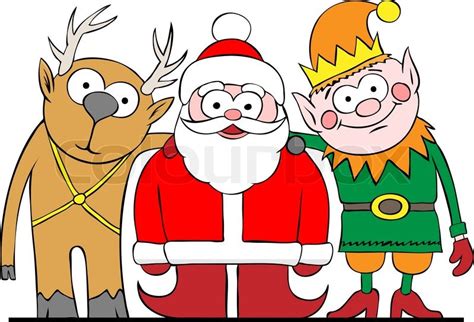Santa Claus Elf And Reindeer Posing To Camera Stock Vector Colourbox