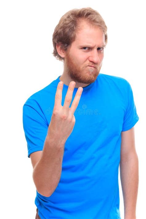 Bearded Angry Man Showing Three Fingers Stock Image Image Of Showing