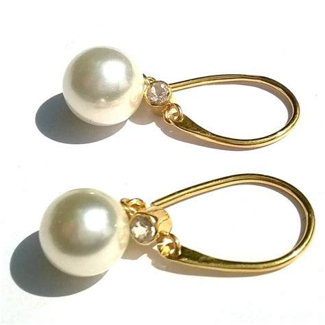 Gold Pearl Earrings Drop Earrings White Pearl Earring Gold Pearl