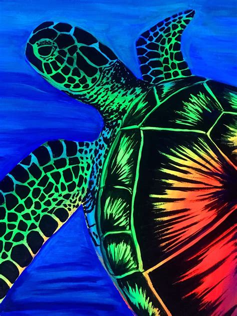 Sea Turtle Painting Neon Etsy Turtle Painting Sea Turtle Painting