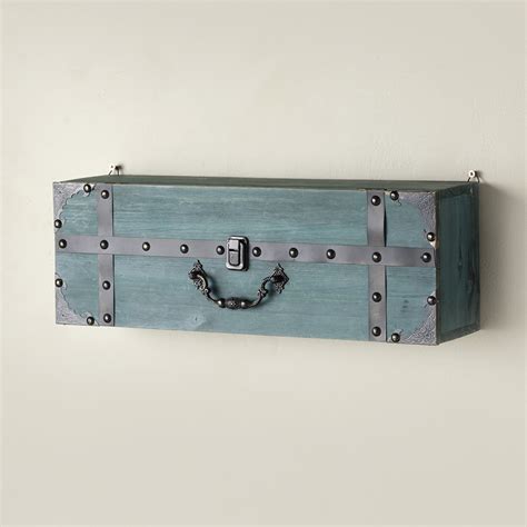 Suitcase Wall Shelf With Distressed Look Decorative Door Handle Teal