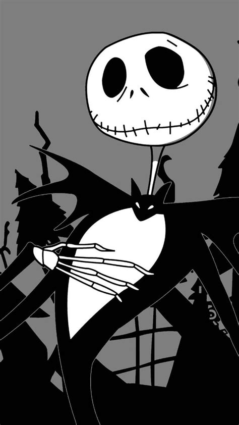 The Jack Skellingy Skeleton Is Standing In Front Of A Black And White