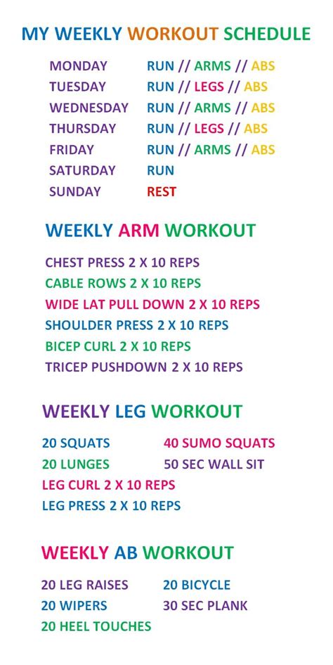Weekly Work Out Schedule Hiit Legs Arms And Abs Gym Workout Plan