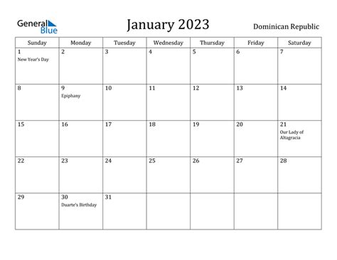 January 2023 Calendar With Dominican Republic Holidays