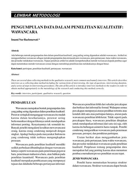 PDF Pengumpulan Data Dalam Penelitian Kualitatif Wawancara