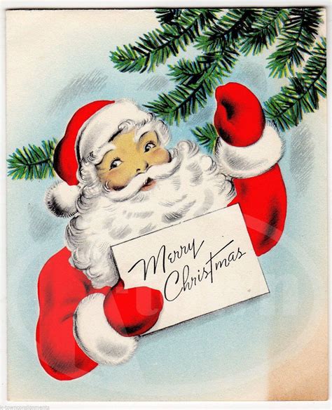 Cute Santa Claus Waving Vintage Graphic Illustrated Christmas Greetings