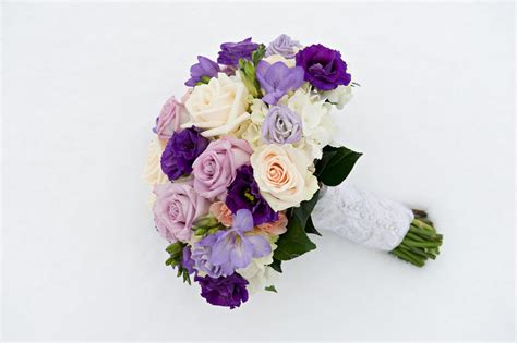 weddings by color purple ivory bridal bouquet