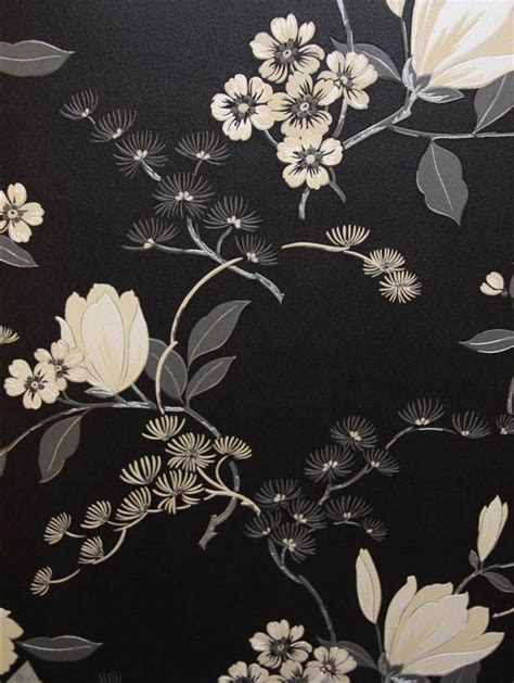 Floral Oriental Black Pattern Wallpaper Flower Background