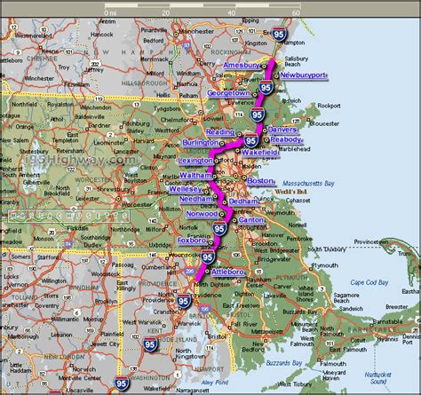 Interstate 95 Cities In Massachusetts Map Boston Mappery