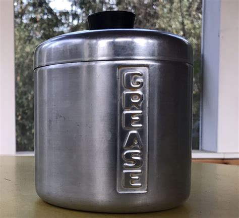 Vintage Aluminum Grease Jar Can Canister Wlid And Strainer Very Clean