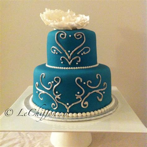 Customise with your own details. Teal, white and silver wedding cake. | My cakes ...