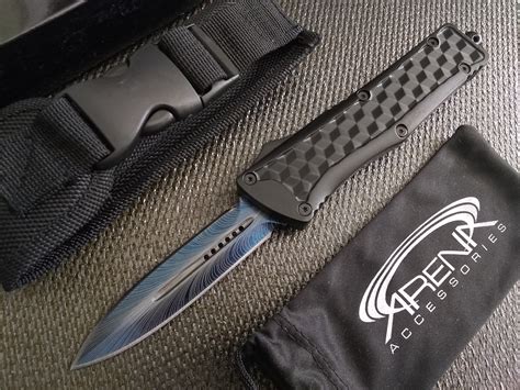 Blue Double Edge Blade Otf Automatic Pocket Knife 3d Cube Ha