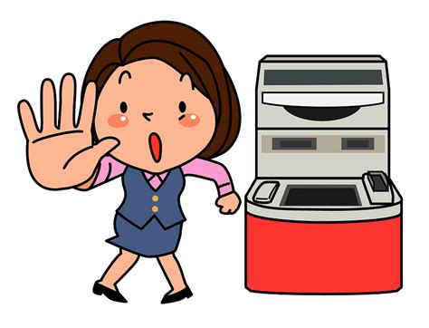Bank Clerk Is Motioning Stop At The Atm Clipart Free Download