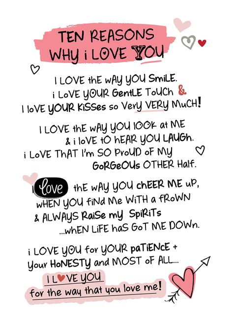 Ten Reasons Why I Love You Inspired Words Greeting Card Blank Inside | eBay