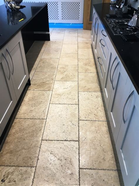 Tumbled Travertine Tiled Floor Polished And Sealed In Horley East