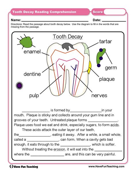 Tooth Decay Reading Comprehension Worksheet By Teach Simple