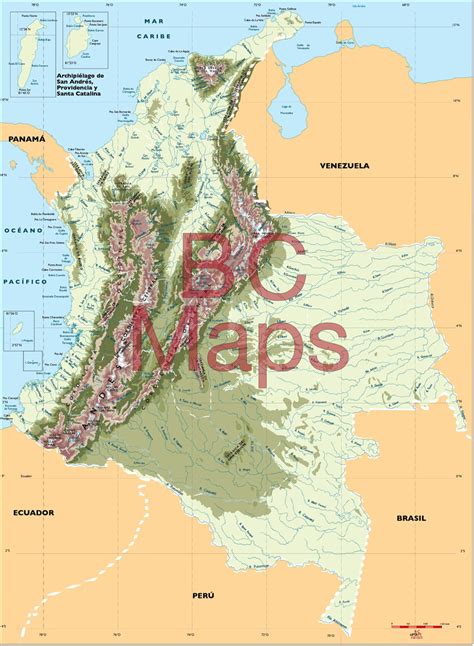 Colombia Físico Mapa Vectorial Editable Eps Freehand Illustrator